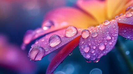 Close Up of Sparkling Water Droplets on Vibrant Flower Petals Showcasing Nature's Freshness and Beauty