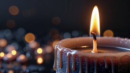 Single lit candle realistic style in dark tones representing contemplation