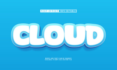 Cartoon cloud 3D blue text effect with fun, editable vector style.