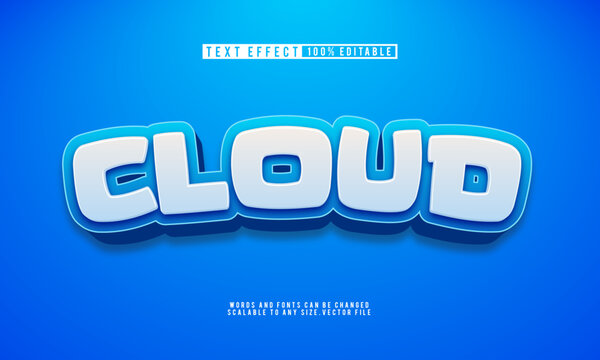 Cartoon cloud 3D blue text effect with fun, editable vector style.