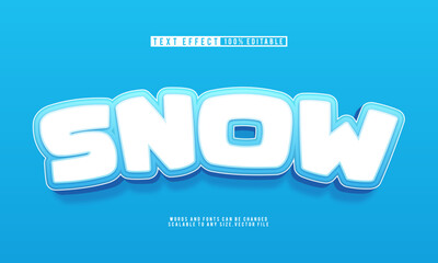 Cartoon snow 3D blue text effect with fun editable style, perfect for winter themes.