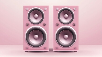 Pair of pink stereo speakers.