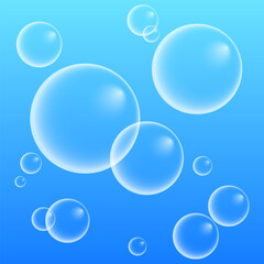 A set of colorful and colorful soap bubbles to create a design. Isolated, transparent, realistic soap bubbles on a transparent background.