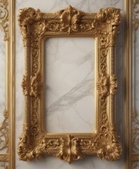 Intricate gold frame, ornate carvings on polished marble , vintage, premium, frame