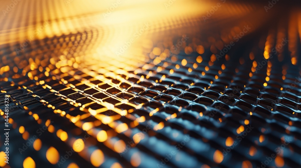 Poster abstract close-up of textured surface shimmering in warm golden light, showcasing intricate patterns