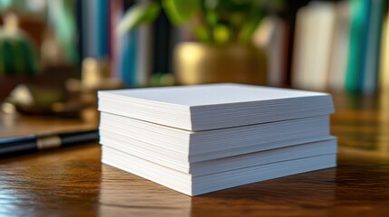 Stack of white notepads on wooden desk
