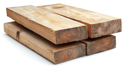 Three Untreated Square Pine Wood Beams Stacked on White Background