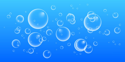 A set of colorful and colorful soap bubbles to create a design. Isolated, transparent, realistic soap bubbles on a transparent background.