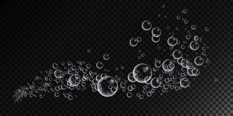 A set of colorful and colorful soap bubbles to create a design. Isolated, transparent, realistic soap bubbles on a transparent background.