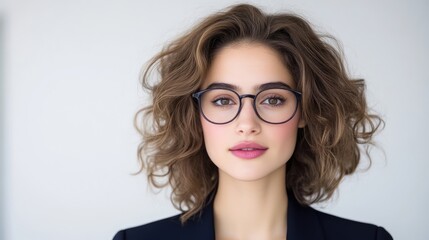 Obraz premium Young woman with glasses and curly hair (1)