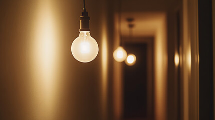 Light Bulbs Hanging in a Dimly Lit Corridor