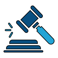 Legal Decision Symbol. A bold vector icon of a blue gavel striking a base, symbolizing legal decisions, court rulings, or auctions, ideal for law, justice, or legal-themed designs.