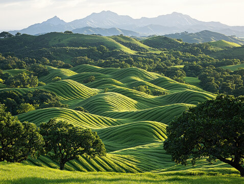 A picturesque view of Hostyn??Ts landscape filled with rolling hills and vibrant greenery