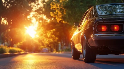 A Sleek Modern Car Parked on a Quiet Roadside Surrounded by Lush Greenery Under Clear Blue Skies