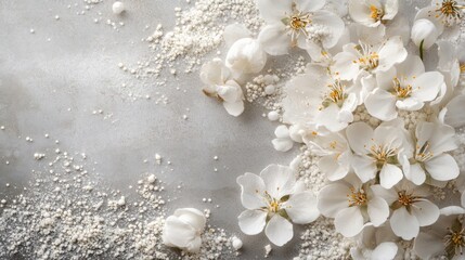 Delicate white blossoms arranged on a textured surface