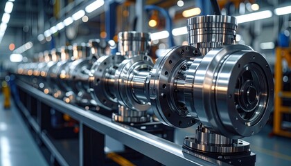 Fototapeta premium Precision Engineered Components on Assembly Line: A Study in Industrial Excellence