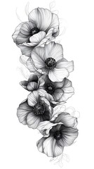 Fototapeta premium Elegant cascade of anemone flowers in detailed monochrome line art style
