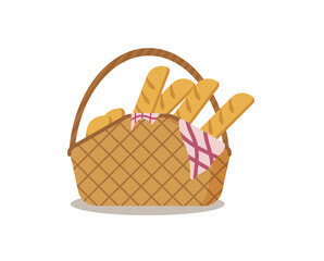 png wicker basket with flat vector design for picnic or storage showing bamboo decor and handmade fabric element in eco white background style with empty purse and easter rope set

