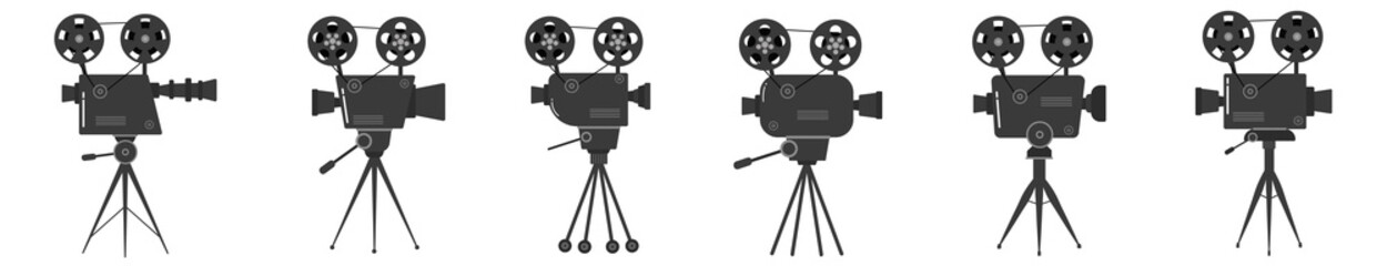 Obraz premium png colourful cinema set with flat vector elements showing popcorn clapperboard movie reel camera and filmstrip for theatre event poster banner or online broadcast in isolated design style