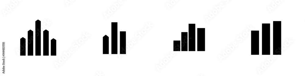 Poster vector icons set depicting different styles of silhouette pictograms for bar graphs and data represe