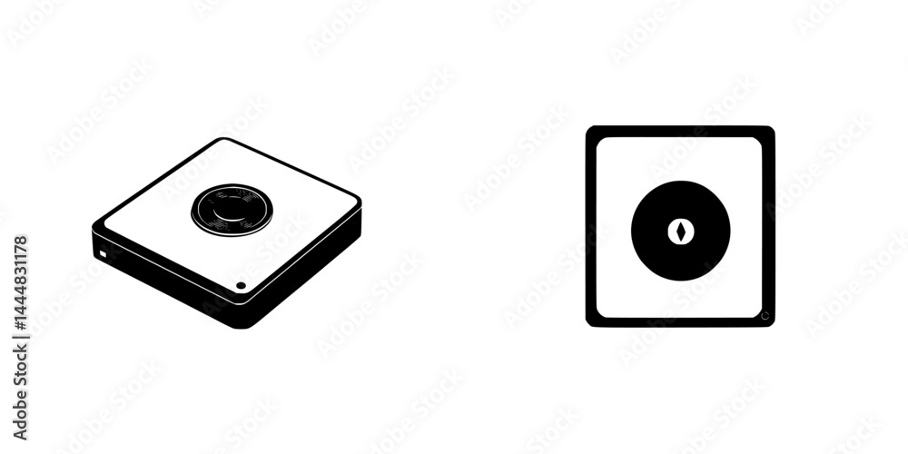Wall mural silhouette pictograms showcasing isolated vector icons of devices or buttons used in various technol