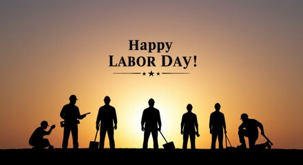 Fototapeta premium Labor Day Silhouette: Celebrating Workers at Sunset