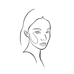 Aesthetic Woman Female Face Minimalist One Line Art Illustration for Cosmetic Design and Scrapbook Decoration