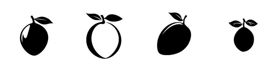 Fototapeta premium Silhouette pictogram of various fruits including lime, orange, and mango in isolated vector design for use in graphic projects