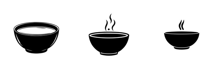Silhouette pictogram set of various bowls with steam representing food and dining activities