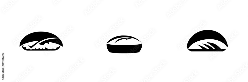 Poster silhouette pictograms featuring different types of round shapes representing various objects in a mi