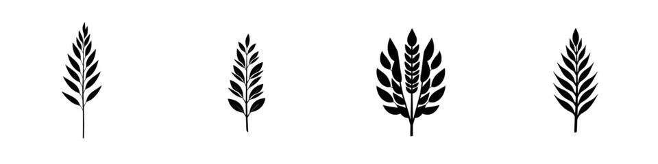Silhouette pictograms of various leaf designs for decorative purposes or graphic use