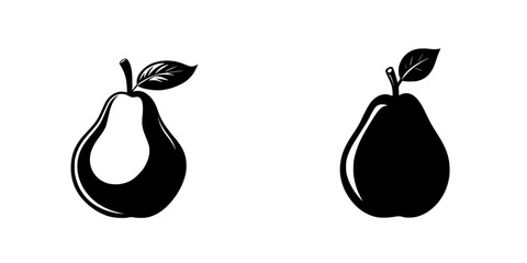 Silhouette icons of pear fruits in varying styles designed for graphic use and digital applications