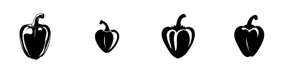 Obraz premium Variety of bell pepper silhouettes displayed in a seamless vector format for design and illustration purposes