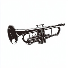 Obraz premium trumpet silhouette , black and white illustration isolated on white background
