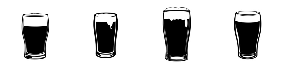 Unique set of silhouette pictograms depicting various styles of beer glasses ideal for beverage-related designs