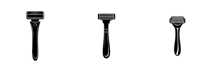 Silhouette pictogram set of various razor designs suitable for personal grooming and shaving activities