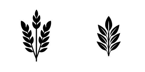 Silhouette pictogram icons illustrating plant elements with various leaf arrangements for design and graphic use