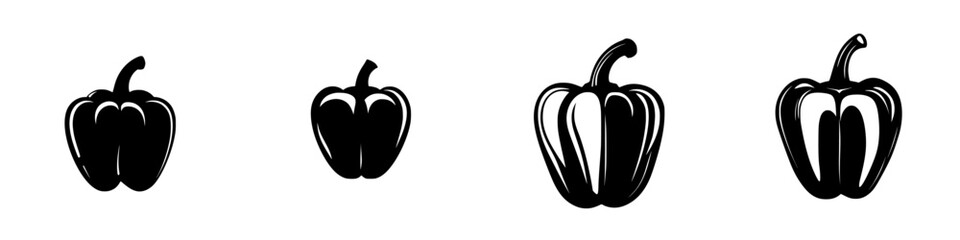 Sleek collection of bell pepper silhouettes for design, culinary arts, and healthy eating visuals in black and white style