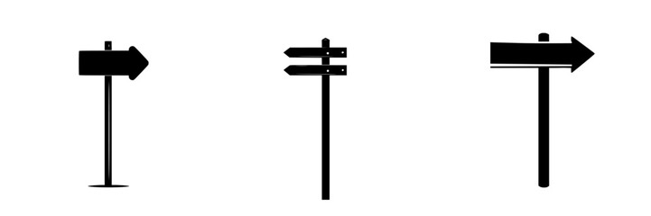 Collection of silhouette pictograms of directional signs isolated on a white background for clear navigation cues