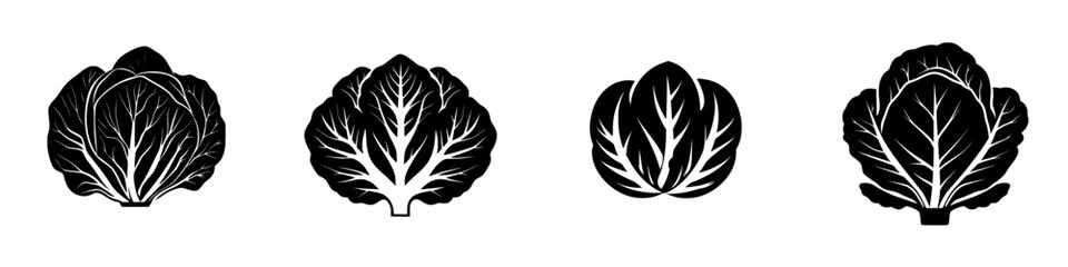 Obraz premium Silhouette pictograms of various lettuce types showcasing diverse leaf shapes and textures in a clean design