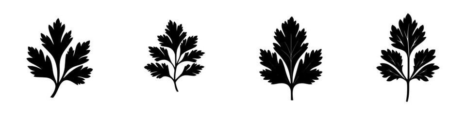 Silhouette pictograms of various leaf designs suitable for nature-themed projects and educational materials