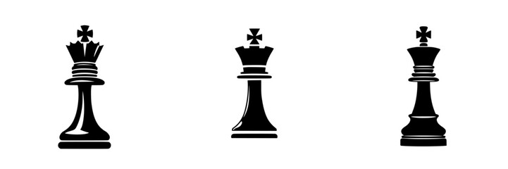 Silhouette pictogram icons of chess pieces featuring a king and queen in a minimalist design suitable for game-related graphics