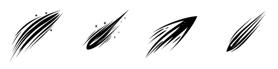 Silhouette pictogram set featuring dynamic shapes representing movement and speed in a minimalist style