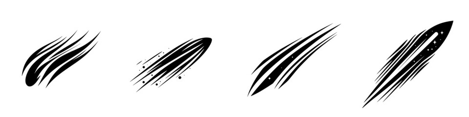 Dynamic silhouette pictograms illustrating various motion effects in a minimalist style suitable for graphic design projects