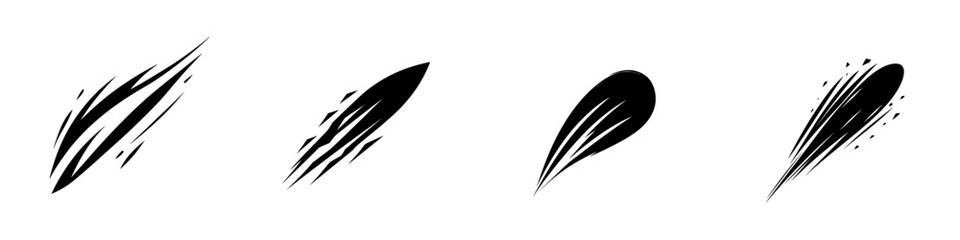 Vector icons set featuring various silhouette pictograms representing movement or action in a minimalist design