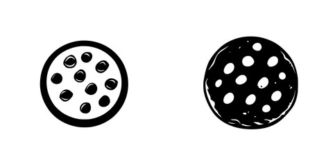 Silhouette pictogram icons depicting two different styles of circular objects, emphasizing design simplicity and versatility for graphic applications