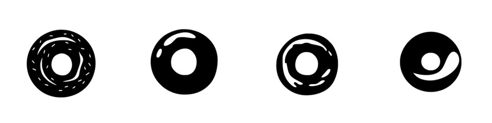Obraz premium Illustrative silhouette pictograms depicting various donut shapes in minimalist style for design and food-related projects