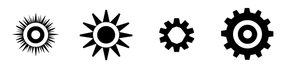 Silhouette pictogram icons representing various shapes related to light and mechanics in a minimalist design