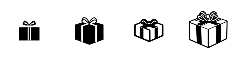 Vector icons of gift silhouettes representing various sizes for celebration and gifting purposes