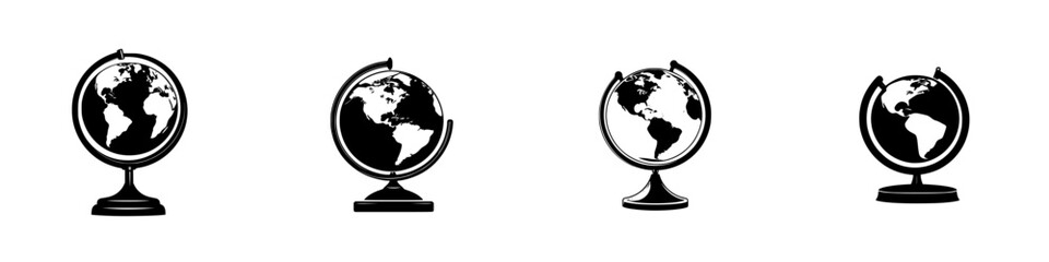 Unique silhouette pictogram icons of globes for educational and travel-related designs and projects
